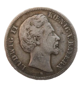 KAISERREICH BAYERN König Ludwig II, 2 Mark 1876 D (München) Münze ,B03-C-16 - Picture 1 of 4