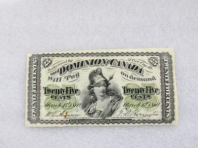 1870 Dominion of Canada  25 cents shinplaster banknote 1/4 dollar large B - VF - Image 1 of 4