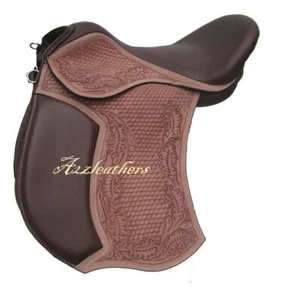 NEW Brown Leather Treeless GP Saddle with carving & Tooling in 9 sizes - Picture 1 of 9