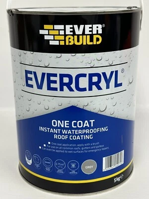 Everbuild Evercryl One Coat Instant Waterproofing Roof Gutter Grey 5L SEE PHOTOS - Image 1 of 4