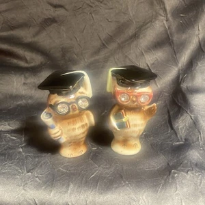 Vintage Owl Salt & Pepper Shakers By LEFTON, Wise Owls, Graduating Owls 1955 - Picture 1 of 8