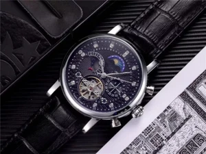 Orologio Meccanico Uomo Acciaio Inox Tourbillon Fasi Lunari Calendario Data - Foto 1 di 18