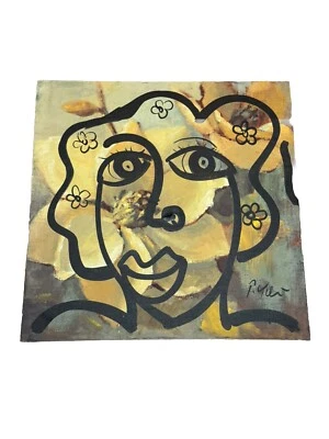 PETER KEIL - PINTURA CONTEMPORÁNEA SOBRE LIENZO ENVUELTO 24”x24” FLORES CON CARA Foto 1 de 4