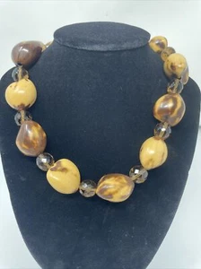 Kukui Nut Brown Acrylic Beaded Choker 17” Necklace Toggle Clasp Boho Hawaiian - Picture 1 of 10