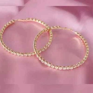 3Ct Round Cut Lab-Created Diamond Women's Hoop Earring 14K Yellow Gold Plated - Picture 1 of 7