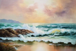 Ocean Wave - #5E-BS 1, 24x36, dipinto olio su tela 100% dipinto a mano, - Foto 1 di 6