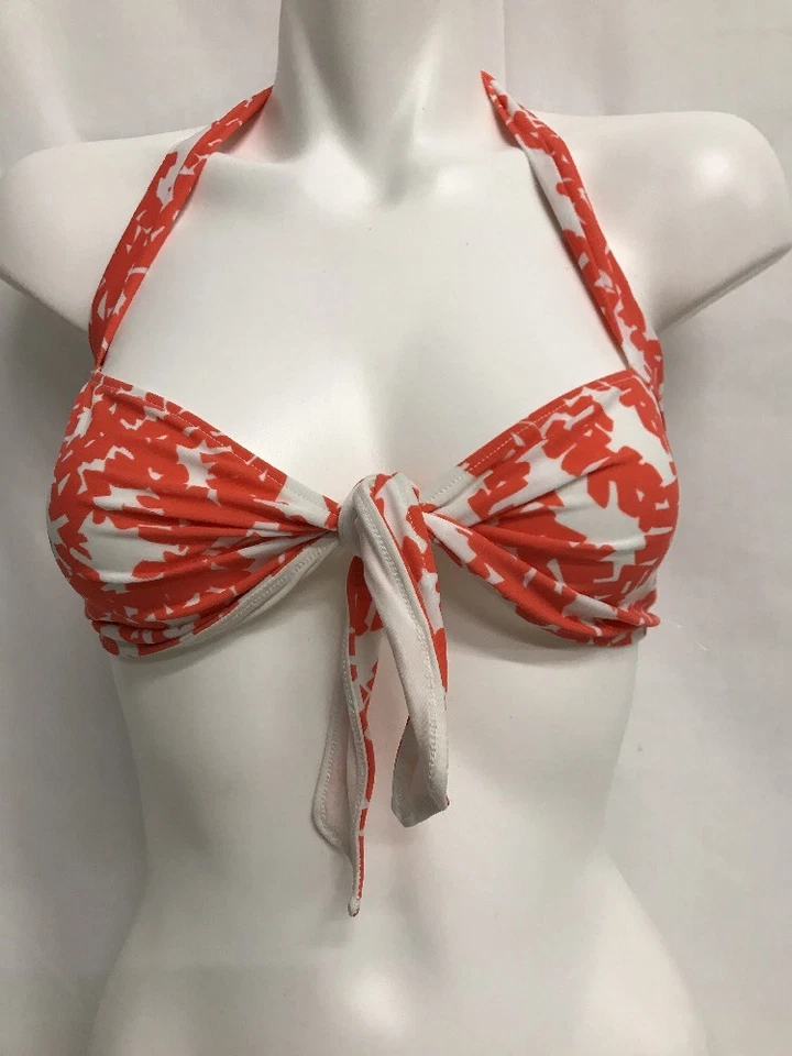 RACHEL PALLY WRAP AROUND BIKINI FLORAL TIE SWIM TOP WHITE ORANGE LARGE NEW! $97 - Image 1 of 1