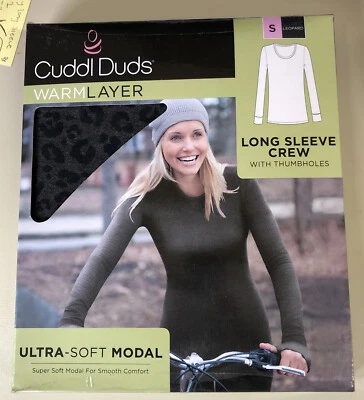 Cuddl Duds Long Sleeve Crew Thumbholes -Ultra Soft Modal- Leopard - Small - Image 1 of 2