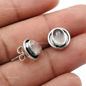 Rose Quartz Stone Solid Sterling Silver New Stud Post Push Back Earrings Jewelry - Picture 1 of 8
