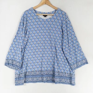 J. Jill Wearever Collection Top 2X Blue Floral Print Stretch Knit 3/4 Sleeve - Imagen 1 de 8