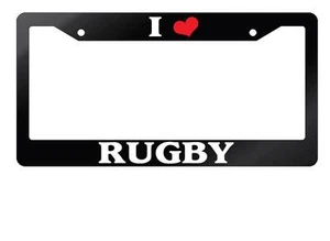Glossy Black License Plate Frame I HEART RUGBY Auto Accessory - Picture 1 of 1