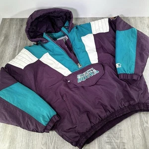 Chaqueta Pullover Vintage Mighty Ducks Starter Puffer Con Capucha 1/2 Cremallera Años 90 Talla XL - Imagen 1 de 15