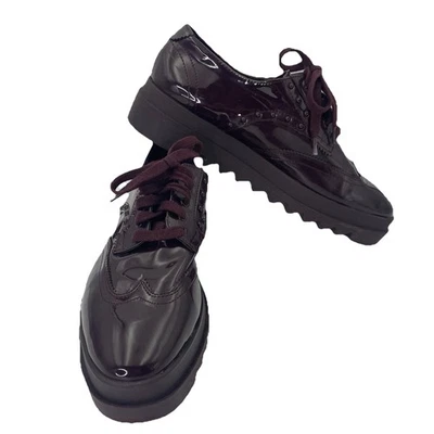 Zara Women size 39(US 8.5) Burgundy Oxford Platform Chunky Patent Leather Shoes - Image 1 of 4