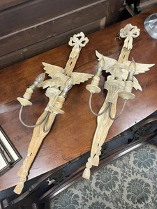 Paar Adler geschnitzt Regency Empire vergoldetes Holz doppelte helle Wandapplikationen Wandlampen - Bild 1 von 11