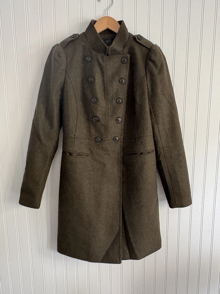 Abrigo militar BANANA REPUBLIC italiano Nova Fides lana Db verde para mujer talla xs Foto 1 de 2