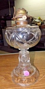 Antique Clear Glass Hurricane Kerosene Oil Lamp- CORRECT Burner 1911 NICE - Picture 1 of 6