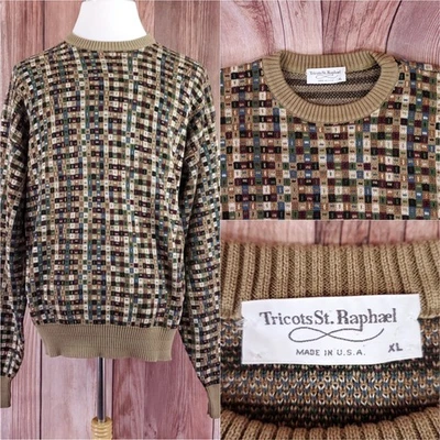 Vtg Tricots St Raphael Sweater Men XL Geometric Abstract Grandpa Coogi Style USA - Image 1 of 4