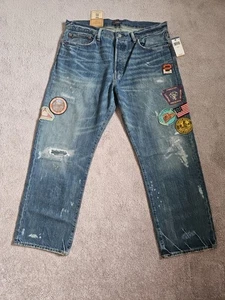 Polo Ralph Lauren Distressed EXPEDITION PATCH Vintage Classic Denim Jeans 35 NWT - Picture 1 of 5