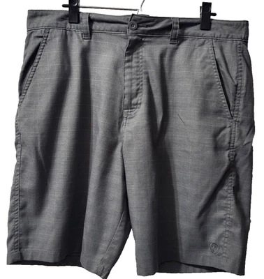 Pantalones Cortos Hang Ten Para Hombre Talla 36 Frente Plano Carbón Gris Oscuro Cuadros Bolsillos Cortados Foto 1 de 4