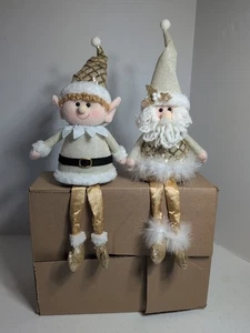 Weihnachtsregal Sitzer - Weihnachtsmann und Elfe, Neu mit Etikett goldfarben - Bild 1 von 15