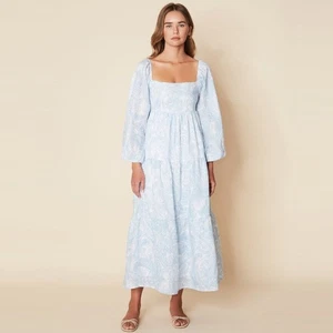 Vestido Faithfull The Brand Alison Midi Paisley Polvo Azul Lino Talla 12 Nuevo con Etiquetas - Imagen 1 de 9