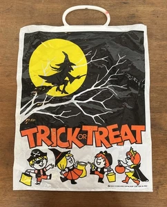 Vintage 1980s Trick or Treat Plastic Halloween Bag with Handle - Picture 1 of 7