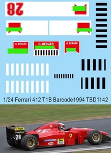 1/24 Barcode Decals per Ferrari 412 T1 B 1994  Berger TB Decal TBD1142 - Picture 1 of 1