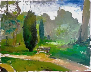 Plein Air Landscape Cypress Tree In Park Oil On Canvas 16x20 Original BVC Signed - Picture 1 of 8