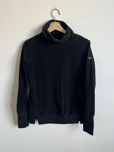Alo Yoga Womens Fleece Pullover Sweater Black XS $80 Long Sleeve Funnel Neck - Picture 1 of 4