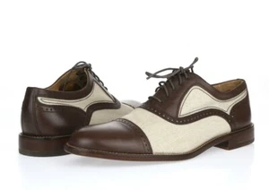 COLE HAAN ROLLINS CAP OX 225909 brown / beige leather cap toe oxfords sz. 9 - Picture 1 of 5