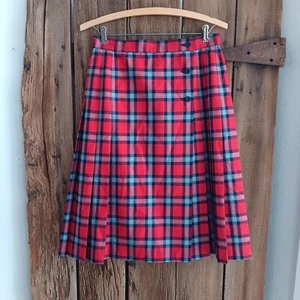 Falda escocesa a cuadros Pendleton roja tartán de colección pura lana virgen plisada talla 10 *A - Imagen 1 de 10