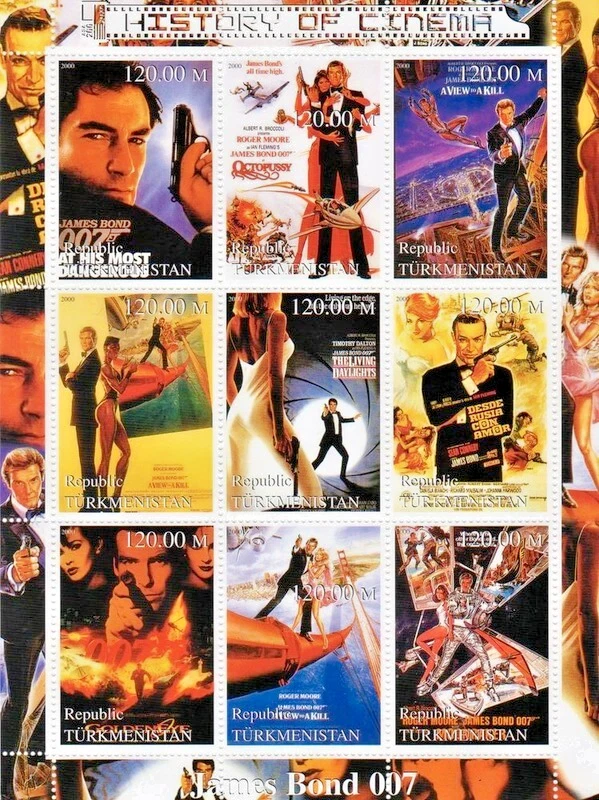Turkmenistán 2000 JAMES BOND 007 HISTORIA DEL CINE Hoja (9) MNH Foto 1 de 1