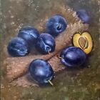 Oil Paintings Blue Plums on Burlap Still Life Hand Original Oil Painting 10х10"