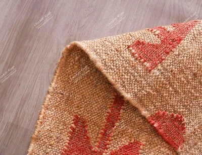 Handwoven Cotton Jute Rug Beige Rug With Red Design Rug Bohemian Home Décor  Rug - Image 1 of 4