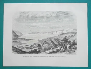 JAPAN Lake Biwa View from Temple of Miidera near Kyoto - 1882 Xylograph Print - Picture 1 of 1