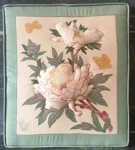 Vintage Textile Quilted Folk Art Butterflies ORIENTAL ASIAN Floral Pastels EUC - Picture 1 of 7