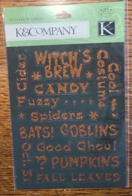 K&Company Halloween Palabras Brillo 2 Hojas Caramelo Arañas Murciélagos Brujas Brew Ghost Foto 1 de 3
