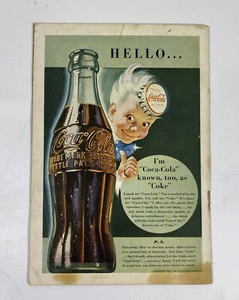 Vintage Original Coca Cola Cardboard Advertisement Sign 1942 “Coke Boy” 10 x 7 - Picture 1 of 12