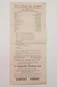 Presque Isle Maine Antique Broadside THE SCHOOL FOR SCANDAL Thompson's Pharmacy - Picture 1 of 4