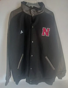 Adidas 2XL Nebraska Huskers Wolle + Lederjacke Mantel, Letterman Style, Leder T - Bild 1 von 14