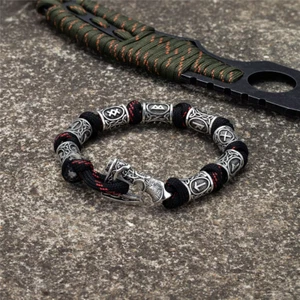 Mens Norse Runes Beaded Bracelet | Mens Viking Braided Paracord Bracelet | - Picture 1 of 26