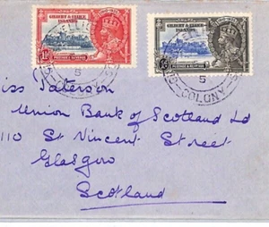 GILBERT & ELLICE ISLANDS Cover 1935 *COLONY* CDS KGV SILVER JUBILEE Glasgow YR29 - Picture 1 of 12
