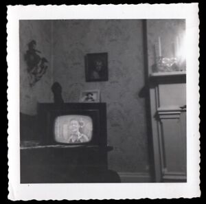 GHOST WOMAN DOUBLE EXPOSURE on HAUNTED OLD TELEVISION SET ~ 1950s VINTAGE PHOTO