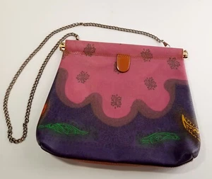 Cartera de cuero Livio De Simone correa de cadena pequeña pop abierta diseño colorido rosa PU - Imagen 1 de 8