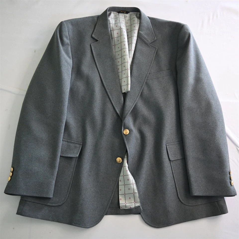 Винтажный сделано в США 50R серый хопсак золотой пуговицы шерсти блейзер куртка спортивное пальто - Изображение 1 из 4