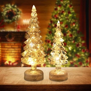 Christmas Decorations Indoor, Set of 2 Glass Christmas Trees with Lights for Hom - Picture 1 of 8