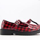 NEW ASOS 6 US Maisie Buffalo Check Chunky Mary Jane Shoes Patent Red Black Goth