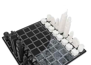 Chess Set Acrylic LOS ANGELES Edition with Wood Map Board New - Picture 1 of 9