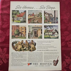 Hoover Six Homes Six Boys WWII Home Front Vintage Print Ad - 1943 - Bild 1 von 1