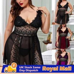 Women Lace Sexy Lingerie Nightwear Nightdress Robes Gown Pajamas Sleepwear UK - Picture 1 of 17